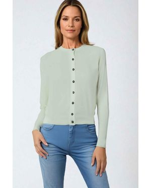 Secret Label Round Neck Button Down Cardigan - Green