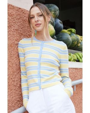 Threadbare Lemon Wool Blend Pointelle Knit Cardigan - Yellow