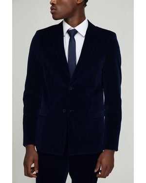 BoohooMAN Slim Fit Ribbed Velour Blazer - Blue