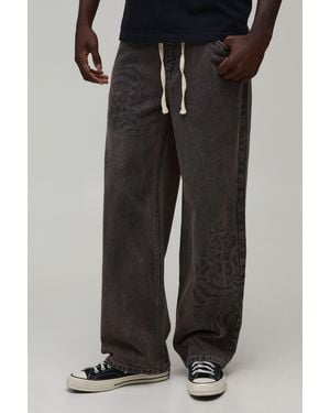 BoohooMAN Mixed Animal Print Relaxed Fit Jeans - Black