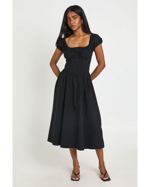 Boohoo Volume Sleeve Milkmaid Midaxi Dress - Black