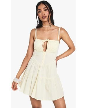 Boohoo Cotton Milkmaid Mini Dress - White