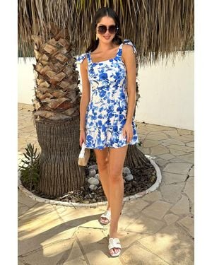 AX Paris And Floral Print Tie Shoulder Mini Dress - Blue