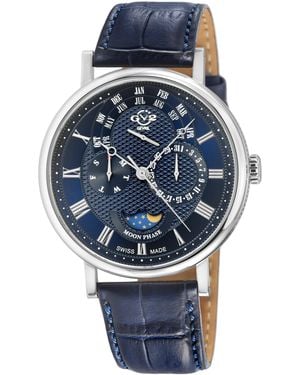 Gv2 Maestro Ss Case, Textured Dial, Handmade Italian Leather Strap - Blue
