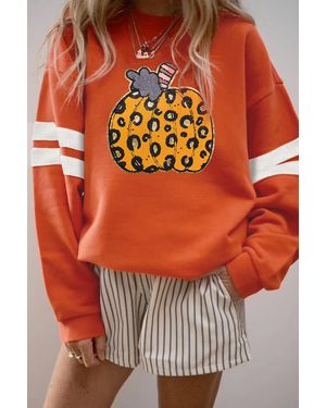 Azura Exchange Pompoen Grafische Streep Sweatshirt - Oranje