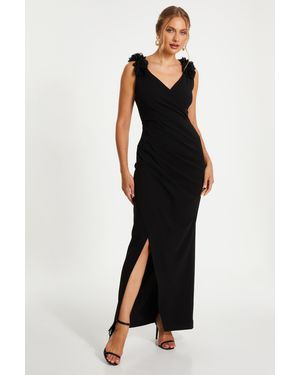 Quiz Floral Strap Maxi Wrap Dress - Black