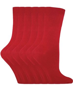 Sock Snob Set Van 6 Effen, Casual Katoenen Damessokken - Rood