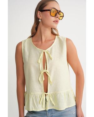 MixRay Frilly Tie Front Blouse - Yellow