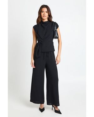 Boohoo Petite Woven Drape Blouse & Trouser Co-Ord - Blue