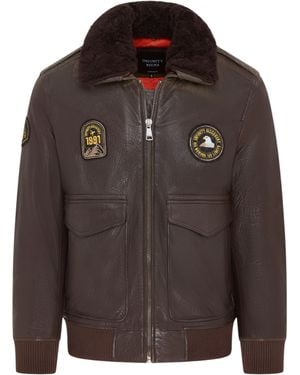 Infinity Leather Bomber Sheepskin Collar G-1 Aviator Jacket - Brown