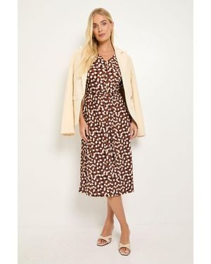 Wallis Spot Petite Jersey Button Midi Dress - Brown