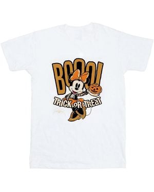 Disney Ladies Boo Trick Or Treat Minnie Mouse Cotton Boyfriend T-Shirt - White