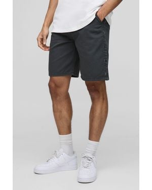 BoohooMAN Relaxed Fit Overdyed Twill Popper Hem Shorts - Blue