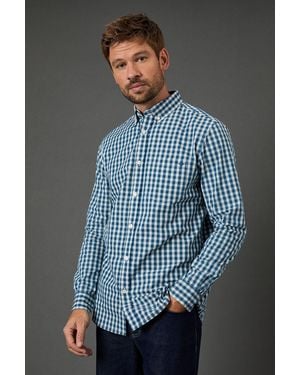 MAINE Check Long Sleeve Button Down Shirt Cotton - Blue