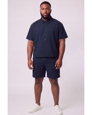 BoohooMAN Plus Cheesecloth Oversized Boxy Shirt And Relaxed Short Set - Blue