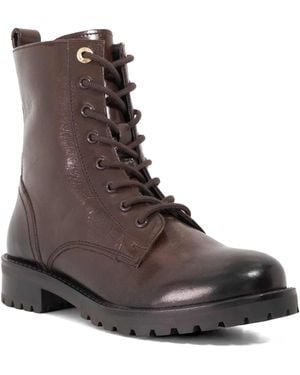 Dune Partens Leather Lace Up Chunky Biker Boots - Brown
