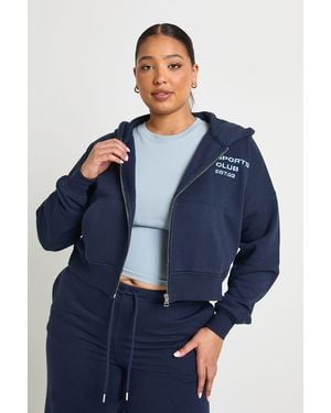 Boohoo Plus Sports Club Zip Through Hoodie - Blue