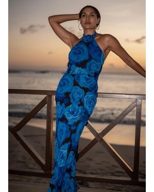 Gini London Floral Occasion Halter Maxi Dress - Blue