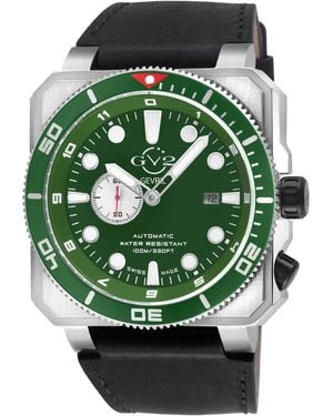 Gv2 Xo Submarine Bezel Dial Handmade Italian Leather Watch - Green