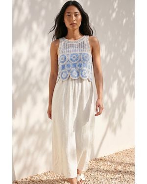 Roman Petite Crochet Top Maxi Dress - Blue