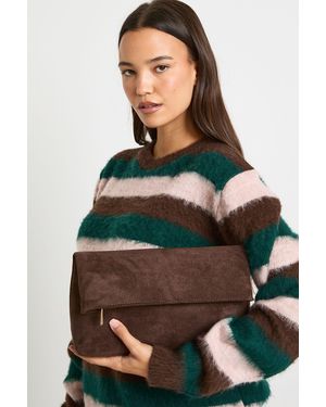 Boohoo Large Faux Suede Fold Over Clutch Bag - Brown