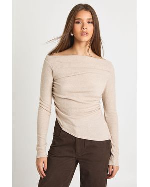 Boohoo Chunky Rib Asym Hem Drape Top - Natural