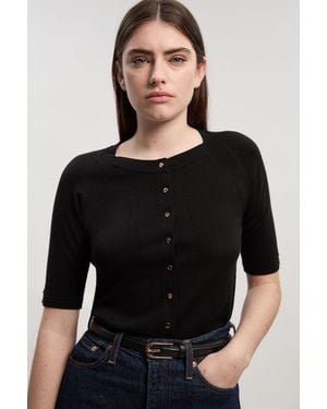 Karen Millen Viscose Blend Knitted Short Sleeve Cardigan - Black