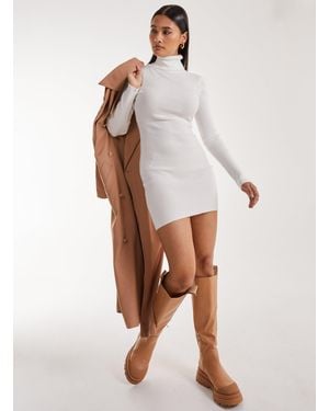 Pink Vanilla Roll Neck Mini Dress - White