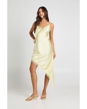 Boohoo Satin & Lace Asymmetric Slip Dress - Natural