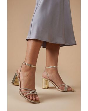 Oasis Tabs Faux Metallic Leather Strappy High Block Heel Sandals - Brown