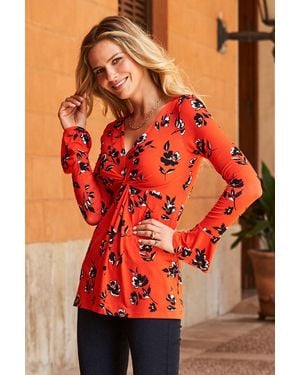 Sosandar Print Twist Front Top - Orange