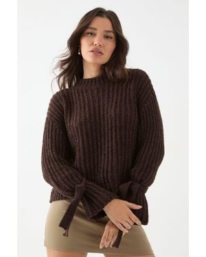 MissPap Knitted Tie Sleeve Oversized Jumper - Brown