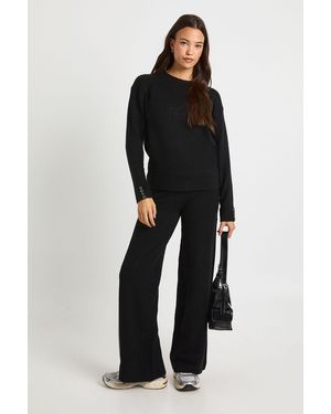 Boohoo Super Soft Button Cuff Detail Oversized Jumper And Wide Leg Trouser Co-Ord - Black