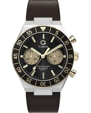 Timex Q Continental Watch Tw2Y56000 Leather - Metallic