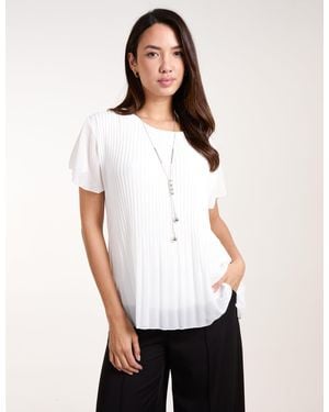 Blue Vanilla Pleated Short Sleeve Top - White