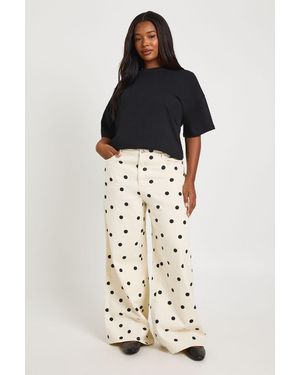 Boohoo Plus Polka Dot High Waist Wide Leg Jean - Multicolour