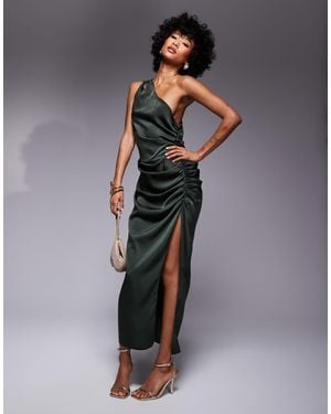 ASOS One Shoulder Satin Ruched Side Midi Dress - Grey