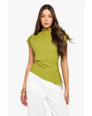 Boohoo Woven Cinched Asymmetric Blouse - Green