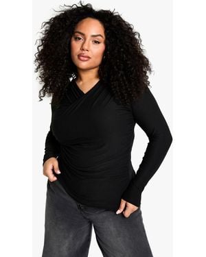 Boohoo Plus Premium Long Sleeve Wrap Top - Black