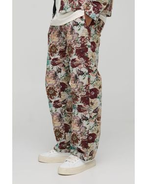 BoohooMAN Floral Tapestry Fixed Waist Relaxed Fit Trousers - Multicolour
