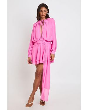Boohoo Tall Chiffon Ruched Drape Smock Dress - Pink