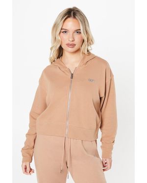 DKNY Metallic Bubble Logo Full Zip Hoodie Cotton - Natural