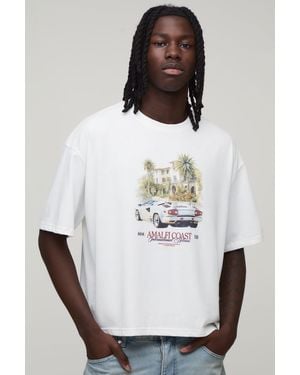 BoohooMAN Oversized Shrunken Amalfi Coast Print T-Shirt - White