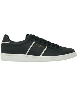 Fred Perry Debossed Leather Logo Trainers - Black