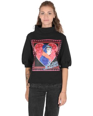 Love Moschino Mock Neck Heart Print Top - Red