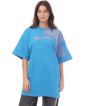 Off-White c/o Virgil Abloh Off- Womenss Off Painter Logo Snap T-Shirt Dress - Blue