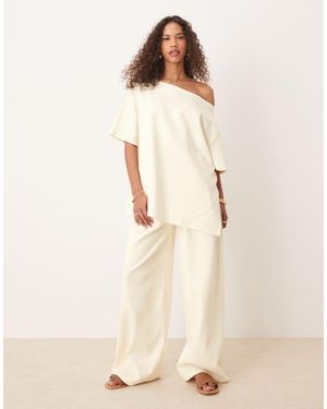 ASOS Interlock Super Wide Leg Trouser - Natural