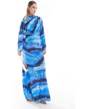 ASOS Satin Maxi Dress With Drape Bodice Detail - Blue