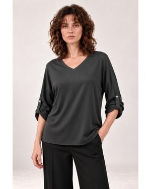James Lakeland V-Neck Satin Blouse - Black