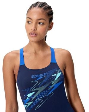 Speedo Ladies Medley Logo One Piece Swimsuit - Blue